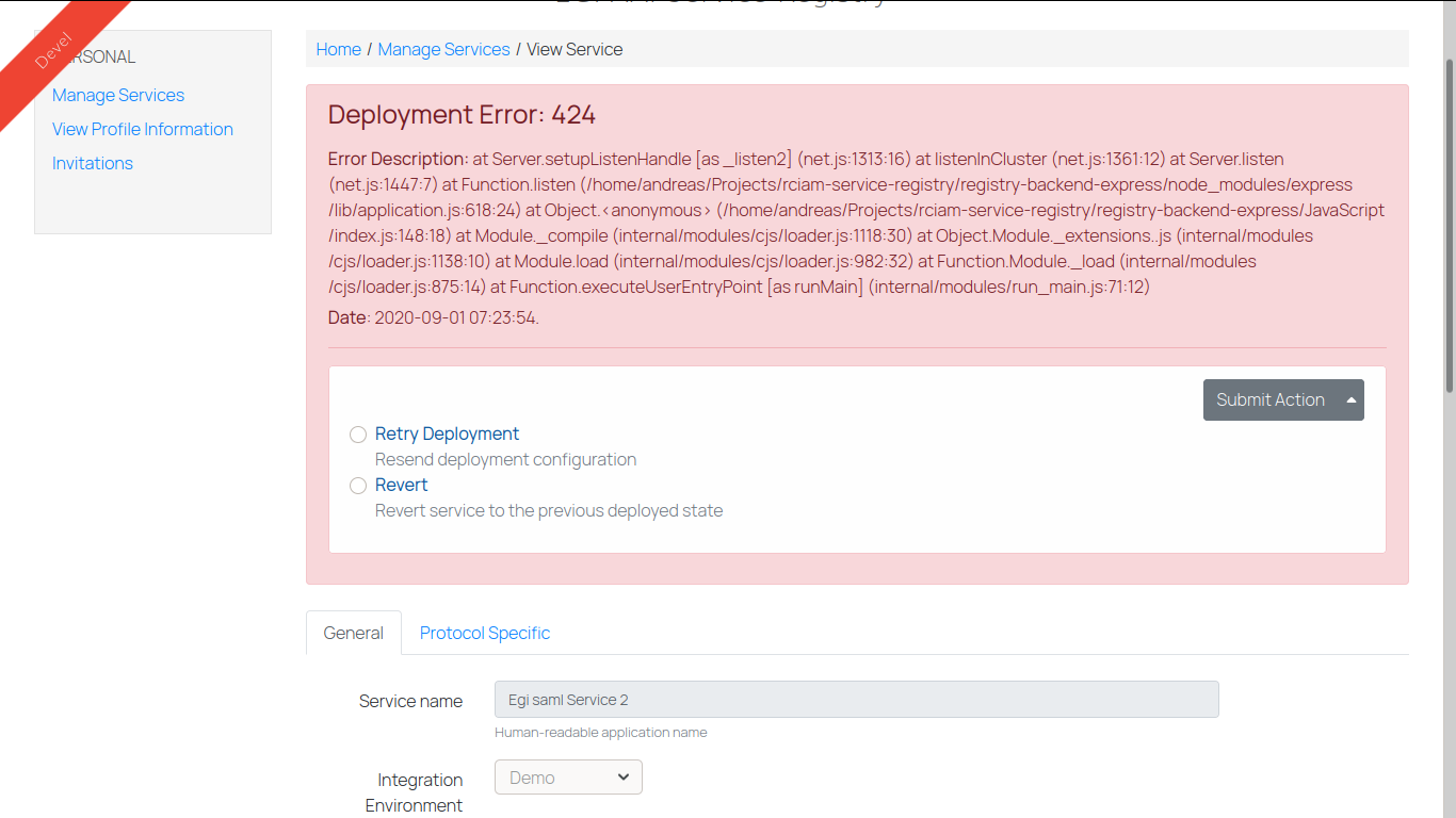 Deployment error details and recovery actions