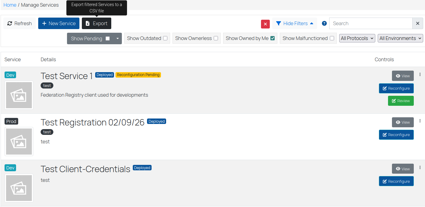 Filtered service-data export