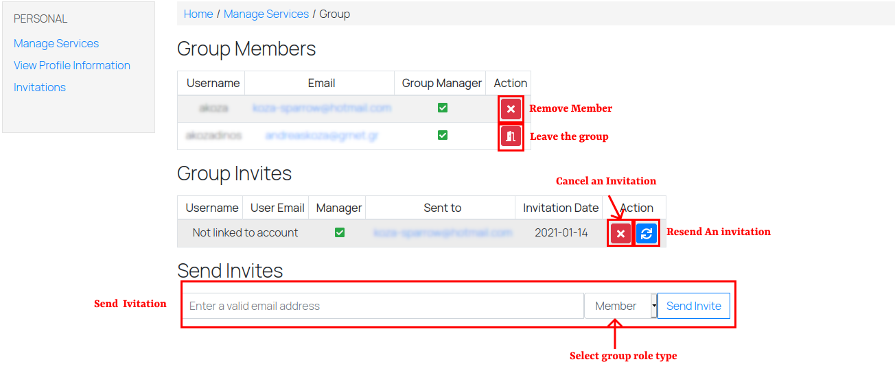 Service owners-group management page