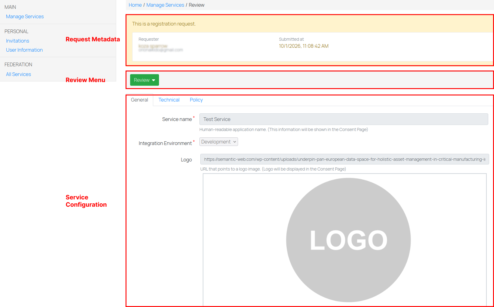 Service request review page