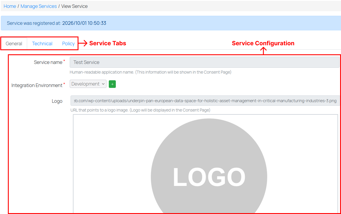 Service configuration view